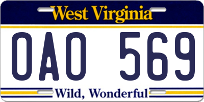 WV license plate OAO569