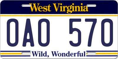 WV license plate OAO570