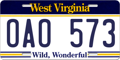 WV license plate OAO573