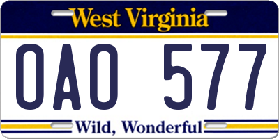 WV license plate OAO577
