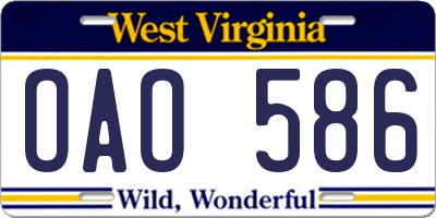 WV license plate OAO586
