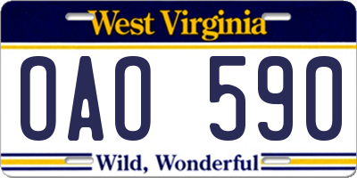 WV license plate OAO590