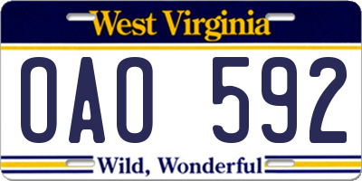 WV license plate OAO592