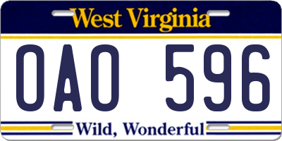 WV license plate OAO596