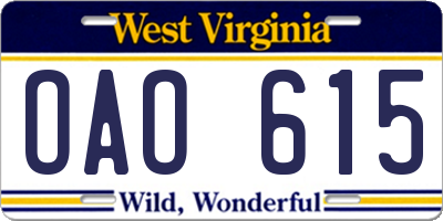 WV license plate OAO615