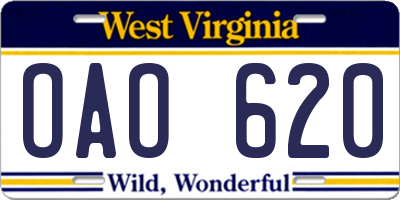 WV license plate OAO620