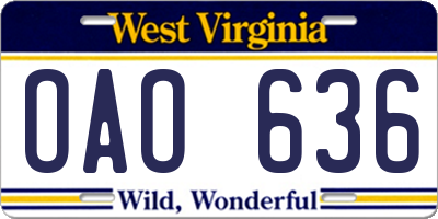 WV license plate OAO636