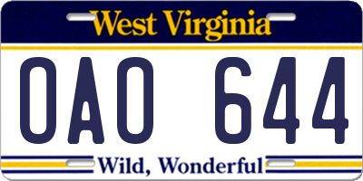 WV license plate OAO644