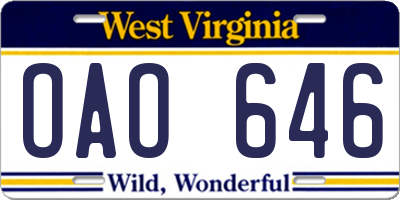 WV license plate OAO646