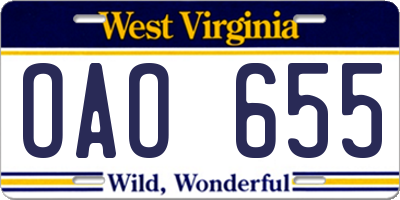WV license plate OAO655