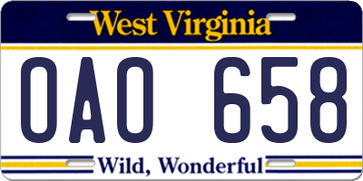 WV license plate OAO658