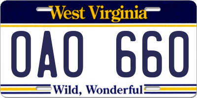 WV license plate OAO660