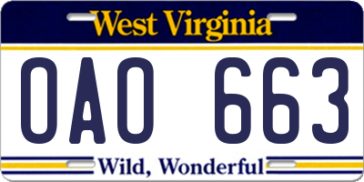 WV license plate OAO663