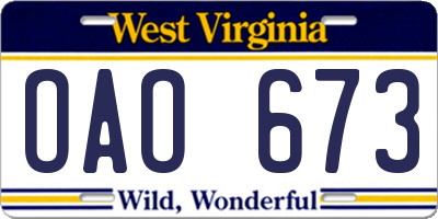 WV license plate OAO673