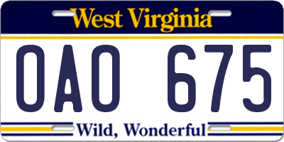 WV license plate OAO675