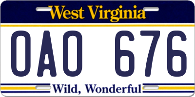 WV license plate OAO676