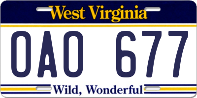 WV license plate OAO677