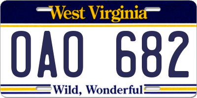 WV license plate OAO682