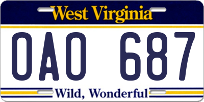 WV license plate OAO687