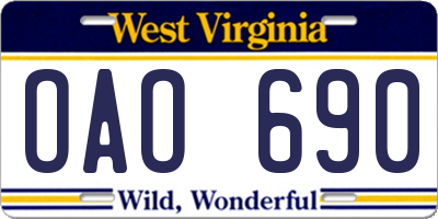 WV license plate OAO690