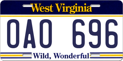 WV license plate OAO696