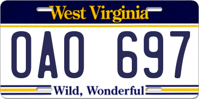 WV license plate OAO697