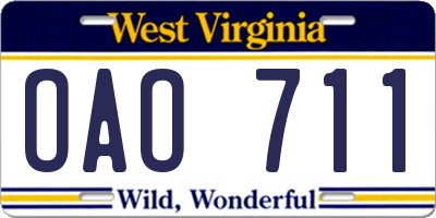WV license plate OAO711