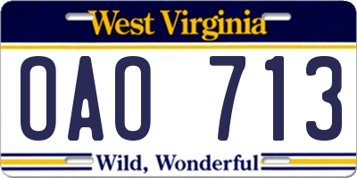 WV license plate OAO713