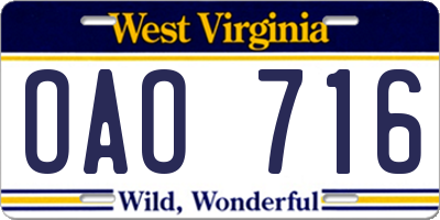 WV license plate OAO716