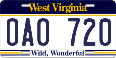WV license plate OAO720