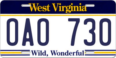 WV license plate OAO730