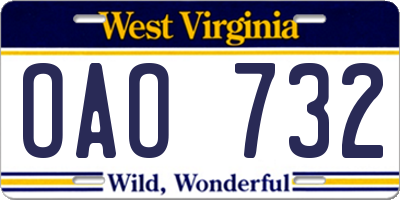 WV license plate OAO732