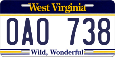 WV license plate OAO738