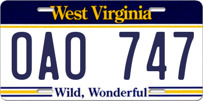WV license plate OAO747