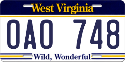 WV license plate OAO748