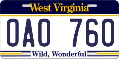 WV license plate OAO760