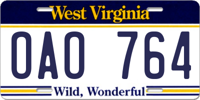 WV license plate OAO764