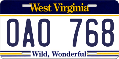 WV license plate OAO768