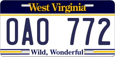 WV license plate OAO772