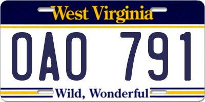 WV license plate OAO791