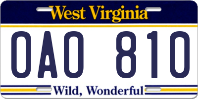 WV license plate OAO810