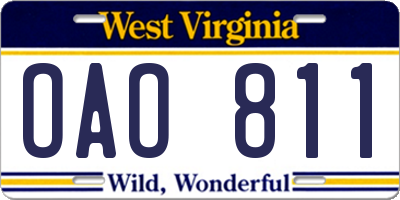 WV license plate OAO811