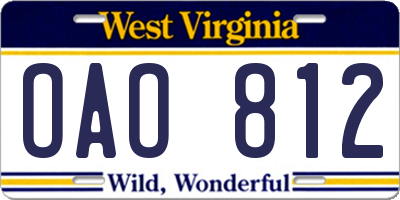 WV license plate OAO812