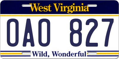 WV license plate OAO827