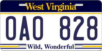 WV license plate OAO828