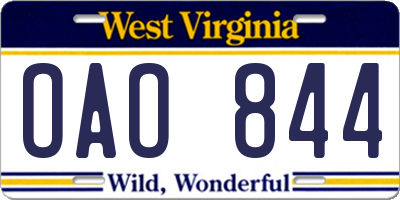 WV license plate OAO844