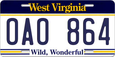 WV license plate OAO864