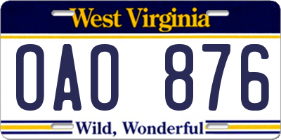 WV license plate OAO876