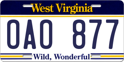 WV license plate OAO877