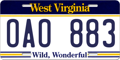 WV license plate OAO883